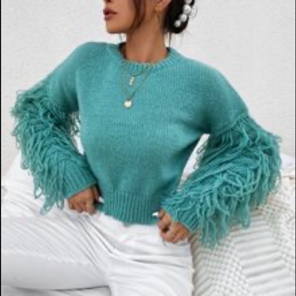 Shein Shaggy Knit Drop Shoulder Sweater